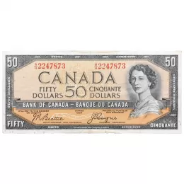1954 Bank of Canada $50 Dollar Beattie/Coyne Bill Note Devils Face Variety-F15