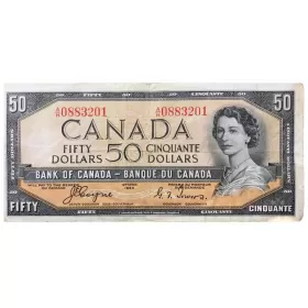 1954 Bank of Canada $50 Dollar Bill Note Devils Face Variety Coyne/Towers-F grade