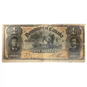 1898 Dominion of Canada $1 Boville Ones Curved Outward/Series P Dollar Bill Note (G+)