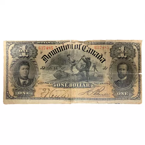 1898 Dominion of Canada $1 Boville Ones Curved Outward/Series P Dollar Bill Note (G+)