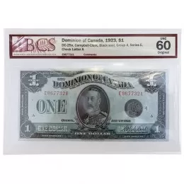 1923 Dominion of Canada $1 Bill Note BCS Graded UNC-60 1923 Dominion of Canada $1 Bill Note BCS Graded UNC-60