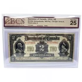 1914 Dominion of Canada $2 HRH Duke/Duchess of Connaught Bill Note BCS Graded VF-25