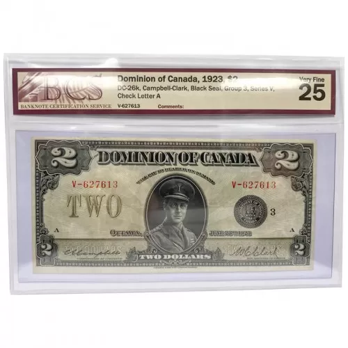 1923 Dominion of Canada $2 HRH Prince of Wales Bill Note BCS Graded VF-25