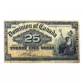 1900 Dominion of Canada 25-Cent Shinplaster Boville Fractional Note (VG+)