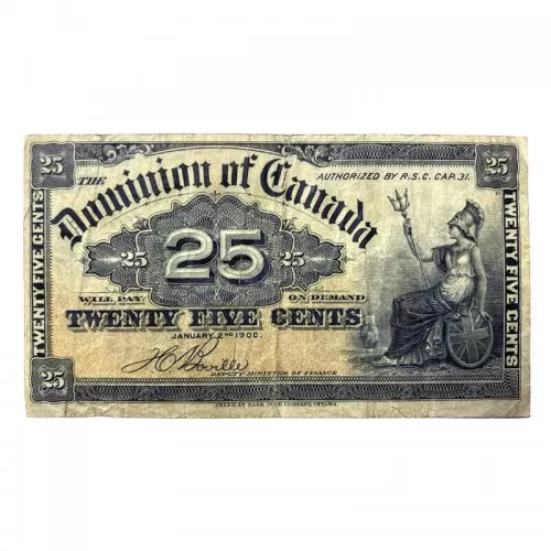 1900 Dominion of Canada 25-Cent Shinplaster Boville Fractional Note (F)