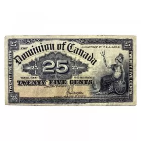1900 Dominion of Canada 25-Cent Shinplaster Saunders Fractional Note (VF+)