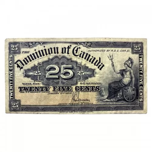 1900 Dominion of Canada 25-Cent Shinplaster Saunders Fractional Note (F+)