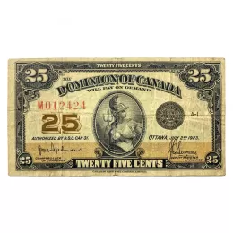 1923 Dominion of Canada 25-Cent Shinplaster Authorized Hyndman/Saunders Fractional Note (F) 1923 Dominion of Canada 25-Cent Shinplaster Authorized Hyndman/Saunders Fractional Note (F)