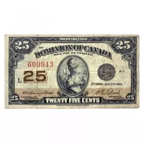 1923 Dominion of Canada 25-Cent Shinplaster Campbell/Clark Fractional Note (F)