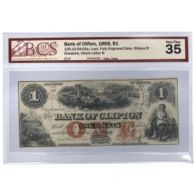 1859 Province of Canada $1 Bank of Clifton Note - BCS Graded VF-35