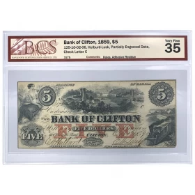 1859 Province of Canada $5 Bank of Clifton Note - BCS Graded VF-35