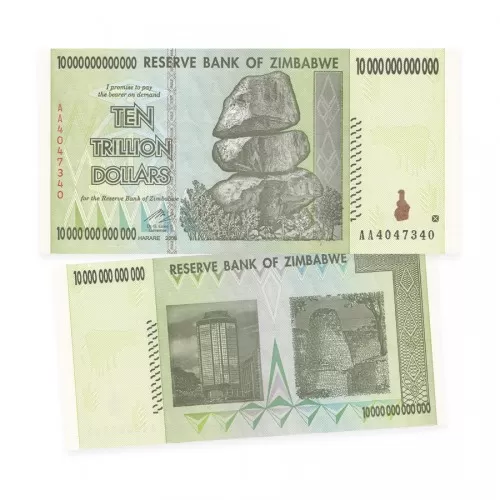 2008 Reserve Bank of Zimbabwe $10 Trillion Dollar Bill Note 
