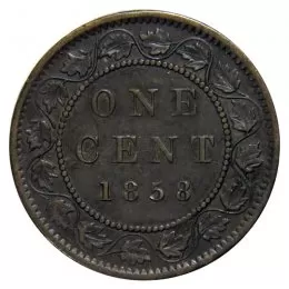 1858 Canadian 1-Cent Large Penny Coin (VF) 