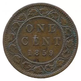 1859 Canadian 1-Cent Large Penny Coin (F+)