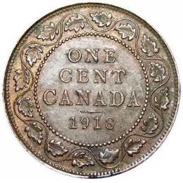 1918 Canadian 1-Cent Large Penny Coin (VF)