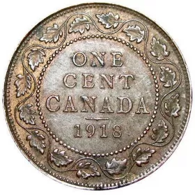 1918 Canadian 1-Cent Large Penny Coin (VF)