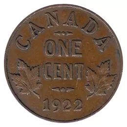 1922 Canadian 1-Cent Small Penny Coin (F)