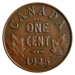 1925 Canadian 1-Cent Small Penny Coin (VG)
