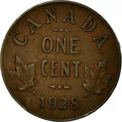 1928 Canadian 1-Cent Small Penny Coin (VF)