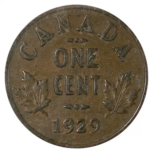 1929 HIGH 9 Canadian 1-Cent Small Penny Coin-F grade