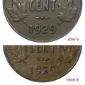 1929 HIGH 9 Canadian 1-Cent Small Penny Coin-F grade