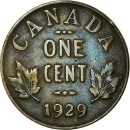 1929 Canadian 1-Cent Small Penny Coin (VF)