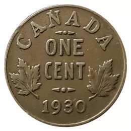 1930 Canadian 1-Cent Small Penny Coin-VG grade