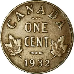 1932 Canadian 1-Cent Small Penny Coin (VF)