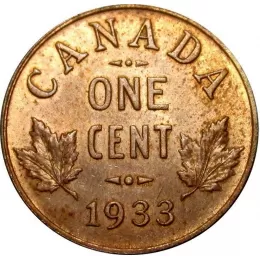 1933 Canadian 1-Cent Small Penny Coin (VF)