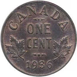 1936 Canadian 1-Cent Small Penny Coin (VF)