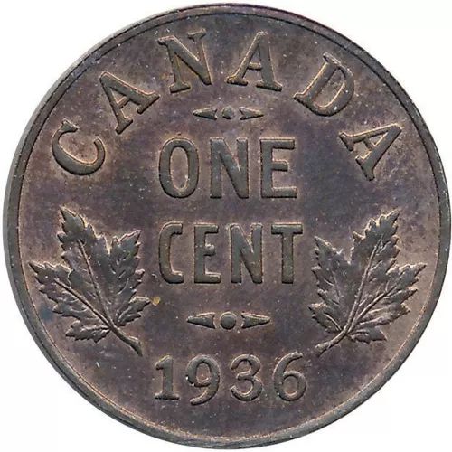 1936 Canadian 1-Cent Small Penny Coin (VF)