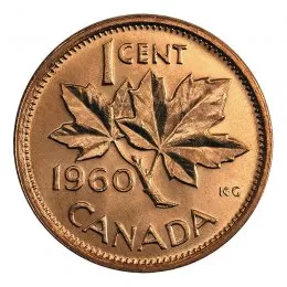1960 Canadian 1-Cent Maple Leaf Twig Penny Coin (Brilliant Uncirculated)