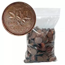 1960-1996 Canadian 1-Cent Maple Leaf Twig Penny 98% Copper 5 lb (2.3 kg) Bulk Circulated Coin Lot