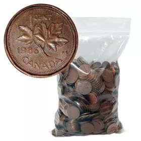 1960-1996 Canadian 1-Cent Maple Leaf Twig Penny 98% Copper 5 lb (2.3 kg) Bulk Circulated Coin Lot