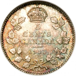 1911 Canadian 5-Cent Small Silver Coin (F)