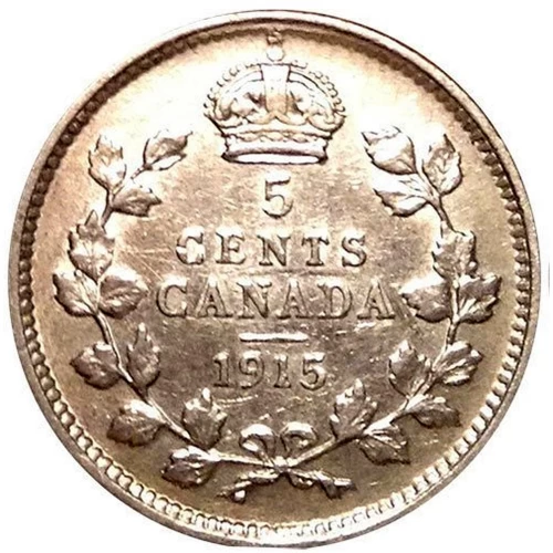 1915 Canadian 5-Cent Small Silver Coin (F)