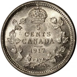 1917 Canadian 5-Cent Small Silver Coin (VF)