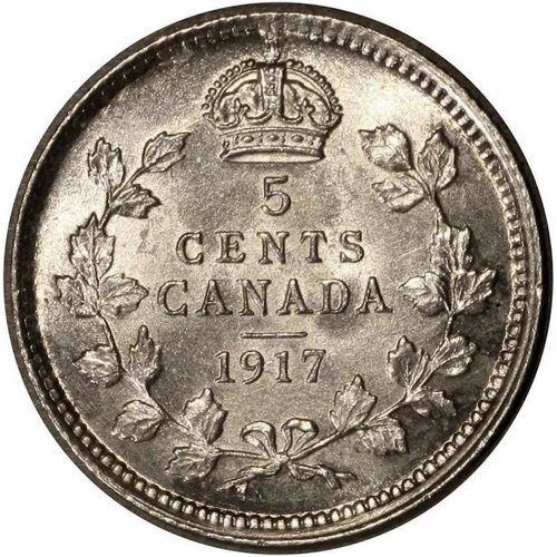 1917 Canadian 5-Cent Small Silver Coin (VF)