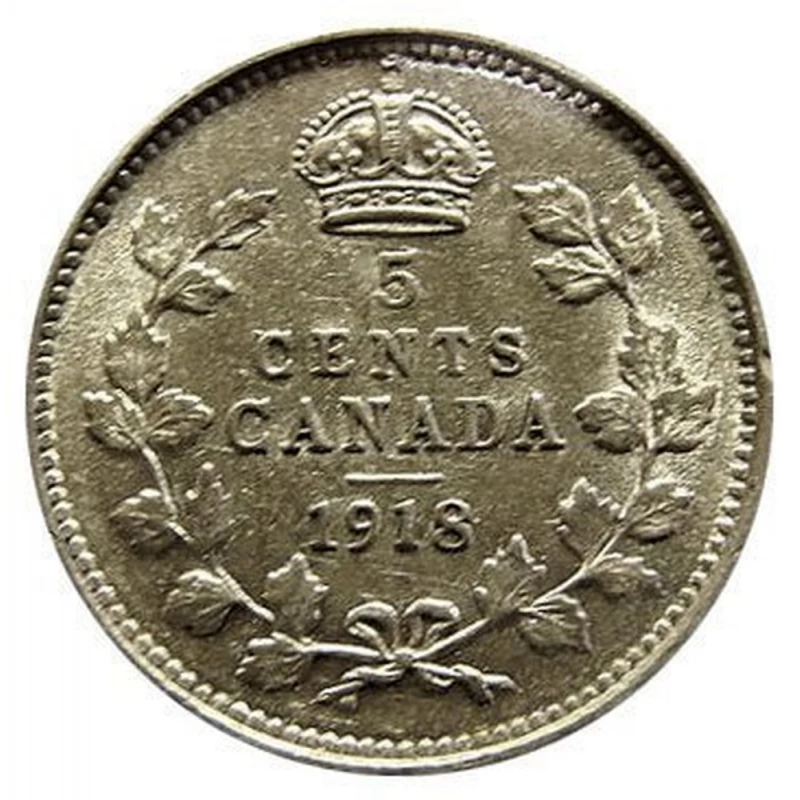 1918 Canadian 5-Cent Small Silver Coin (VF)