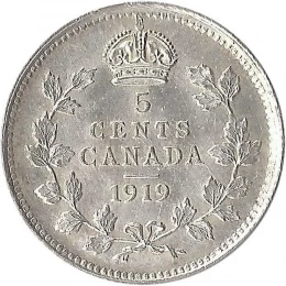 1919 Canadian 5-Cent Small Silver Coin (VF)