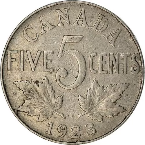 1923 Canadian 5-Cent Nickel Coin (Circulated)