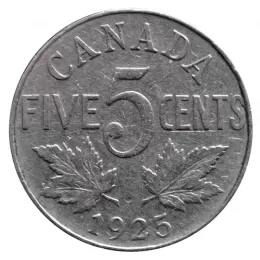 1925 Canadian 5-Cent Nickel Coin (VG)