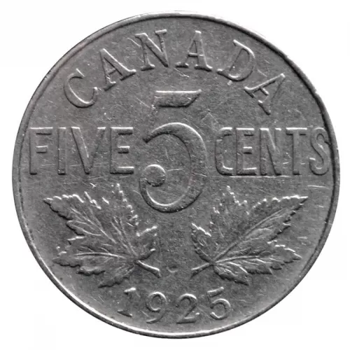 1925 Canadian 5-Cent Nickel Coin (VG)