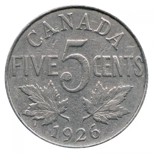 1926 FAR 6 Canadian 5-Cent Nickel Coin (VG)-ICCS graded