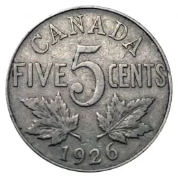 1926 NEAR 6 Canadian 5-Cent Nickel Coin (F)