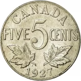 1927 Canadian 5-Cent Nickel Coin (Circulated)