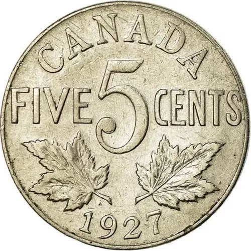 1927 Canadian 5-Cent Nickel Coin (Circulated)
