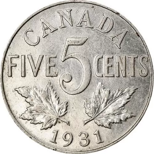 1931 Canadian 5-Cent Nickel Coin (Circulated)