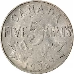 1932 Canadian 5-Cent Nickel Coin (Circulated)