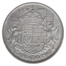1948 Canadian 50-Cent Coat of Arms Silver Half Dollar Coin (VF)